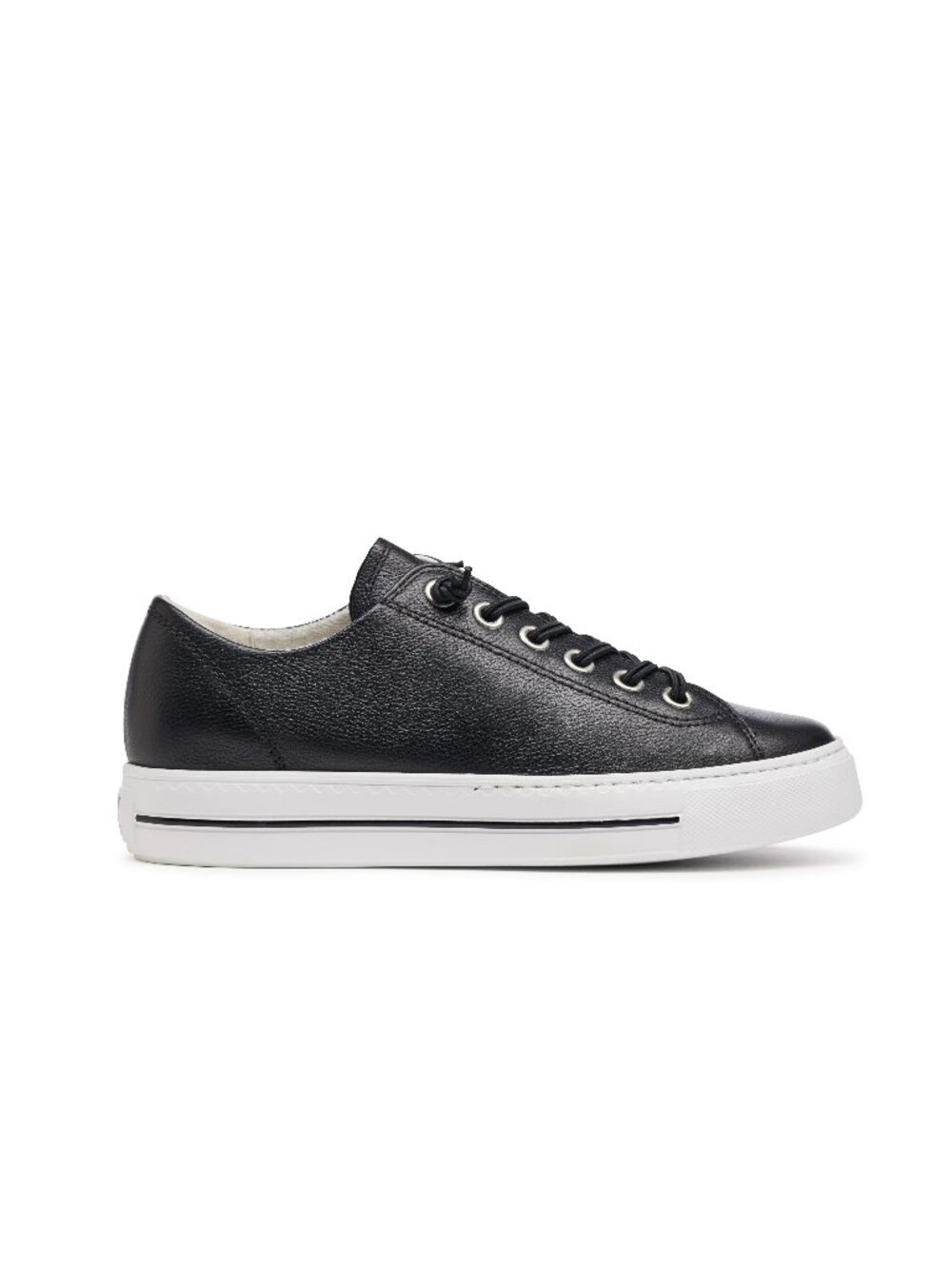 $430 Paul Green Hadley Platform Sneaker BLACK SILVER leather silver 10 US (A15)